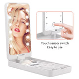 LED Makeup Mirror 5 Cosmetic Brushes Storage Box Compact 360° Foldable Cosmetic Mirror Practical Convenient Carry Vanity Mirror