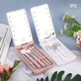 LED Makeup Mirror 5 Cosmetic Brushes Storage Box Compact 360° Foldable Cosmetic Mirror Practical Convenient Carry Vanity Mirror