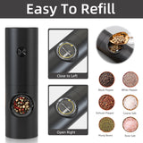 Electric Automatic Mill Pepper and Salt Grinder with Base Set Battery Powered with LED Light Adjustable Coarseness Kitchen Tool
