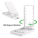 LED Makeup Mirror 5 Cosmetic Brushes Storage Box Compact 360° Foldable Cosmetic Mirror Practical Convenient Carry Vanity Mirror