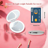 Compact Mirror with Light, 1X/3X Magnification LED Pocket Mirror with USB Data Cable, Pink Mini Mirror for Purse, Pocket,Travel