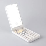 LED Makeup Mirror 5 Cosmetic Brushes Storage Box Compact 360° Foldable Cosmetic Mirror Practical Convenient Carry Vanity Mirror