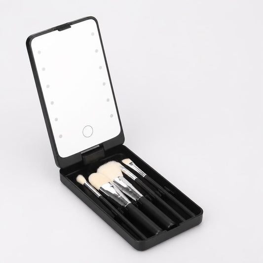 Espejo de Maquillaje LED Plegable 360° con Set de Brochas
