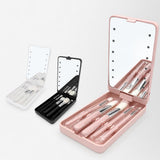 Espejo de Maquillaje LED Plegable 360° con Set de Brochas