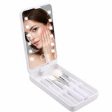 Espejo de Maquillaje LED Plegable 360° con Set de Brochas