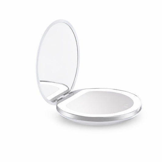 Espejo de Bolsillo con Luz LED y Doble Aumento 1X/3X